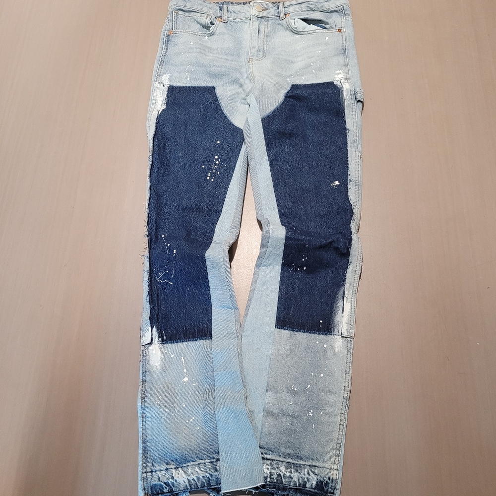 Reputation Studios Flare Paint Splatter Carpenter Blue Denim Jeans